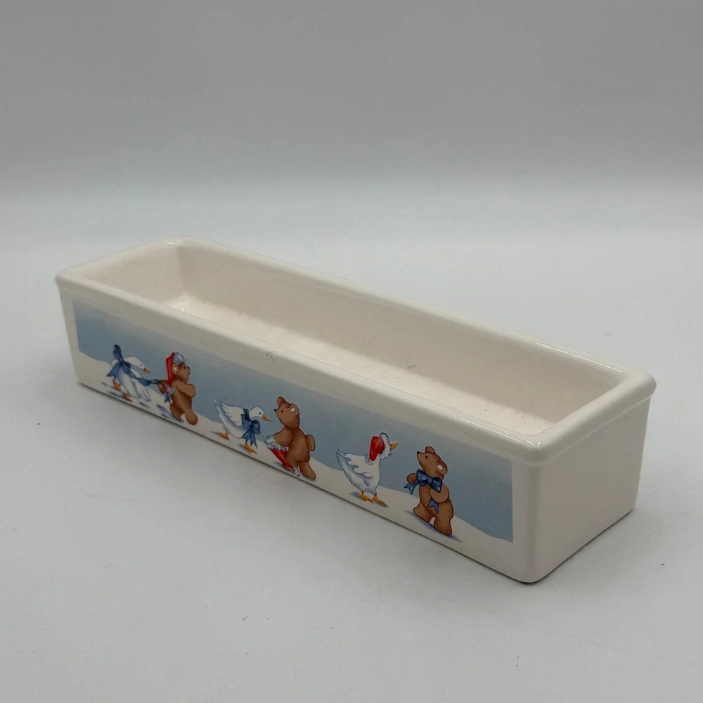 Vintage House of Lloyd 1988 Bear and Goose Ceramic Rectangular Planter Tray